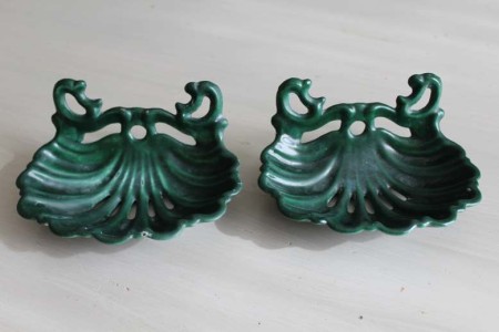 Old green iron soap dishes