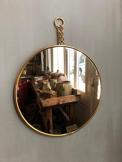 pint verrassing pepermunt Vintage gouden ronde spiegel Mirclair Paris | Beau & Co