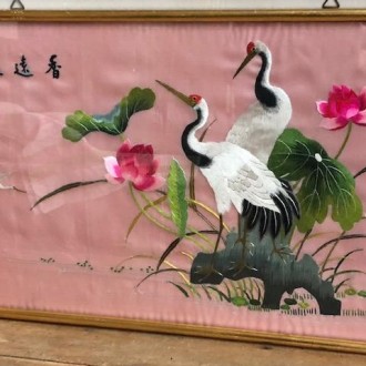 Vintage schilderij met kraanvogels
