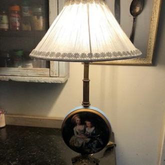 Tafellamp  Frans koekblik met hand genaaide kap